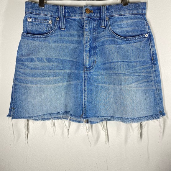Madewell Dresses & Skirts - Madewell Denim Jean Mini Skirt Distressed Raw Hem 100% Cotton Blue Womens Sz 28